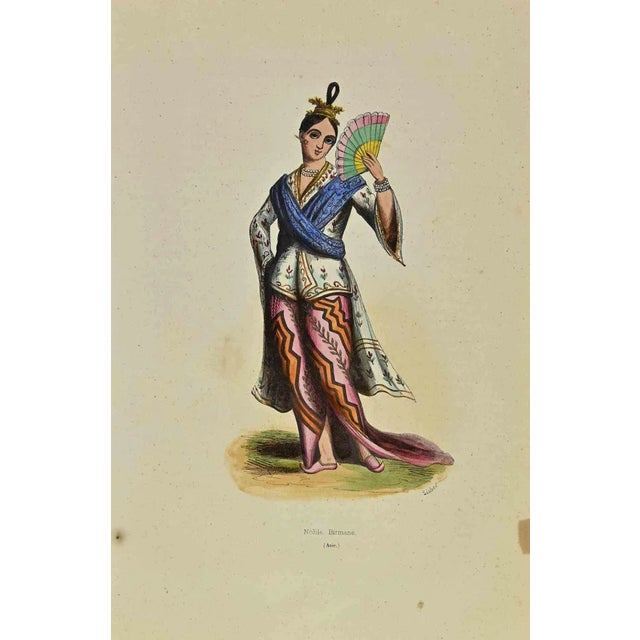 Burmese Nobleman is a lithograph made by Auguste Wahlen in 1844. Hand colored. Good condition. At the center of the...