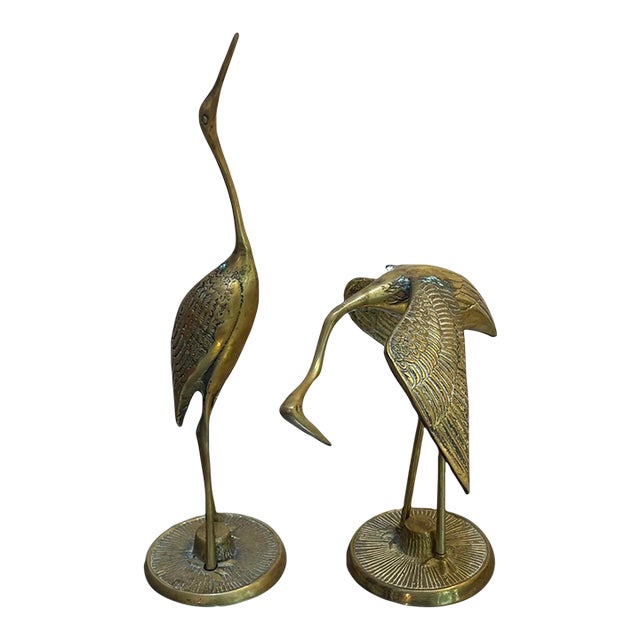 1960s-70s Brass Heron Sculptures Pair For Sale