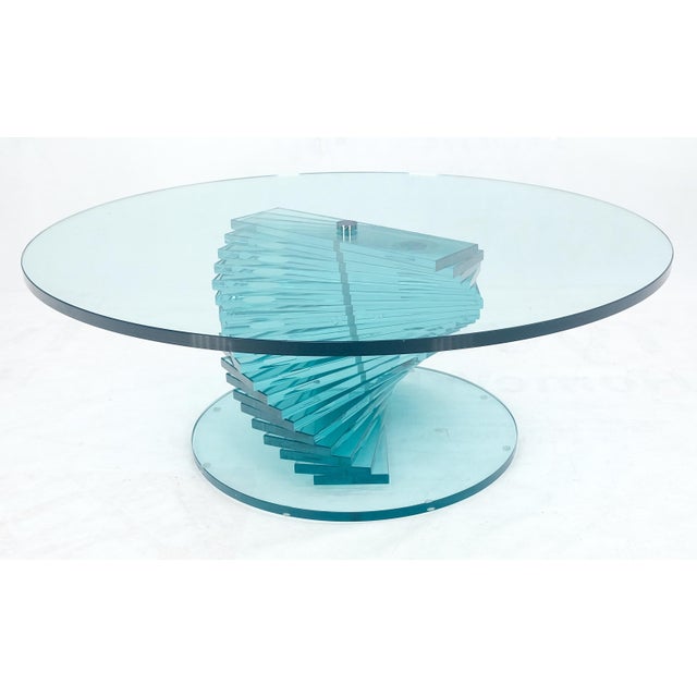 Stacked Glass Fan Shape Base Round Coffee Table Italian Post Modern Mid Century For Sale - Image 6 of 13