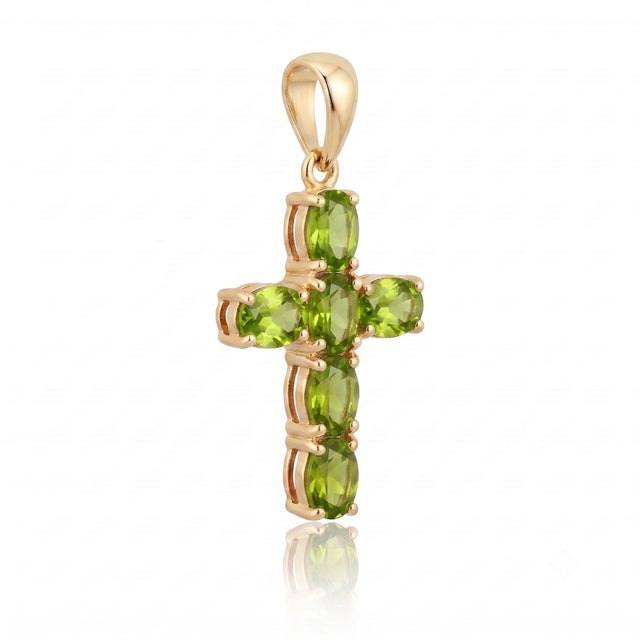 Showcasing a vivid olive-green hue, this cross pendant is engineered with balanced proportions to highlight the natural...