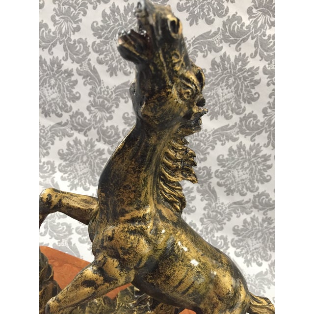 Gold Vintage Horse Animal Sculpture on Oxolyte Marble Base , 1970s For Sale - Image 8 of 14