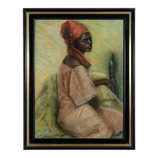 Mid Century Pastel Portrait of an African-Caribbean Woman, by Malkin For Sale