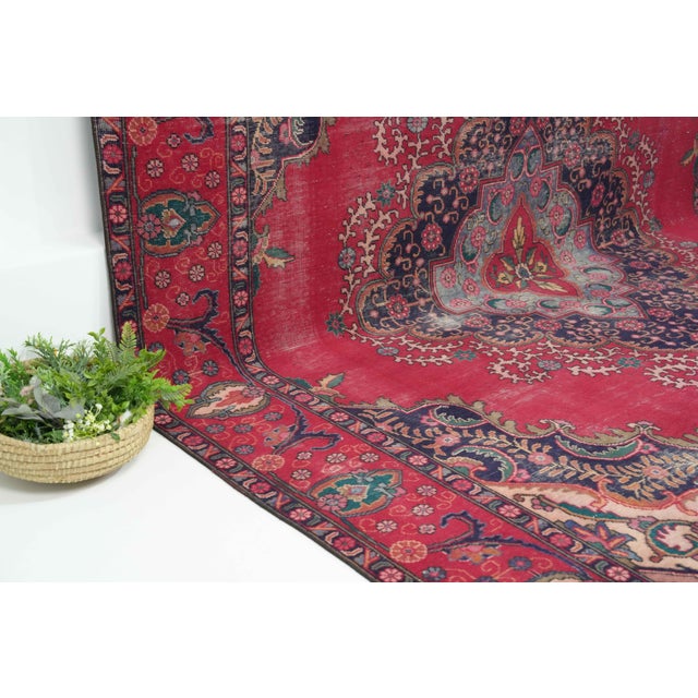 1970s Vintage Persian Handmade Wool 9x12 Red Area Rug For Sale - Image 9 of 11