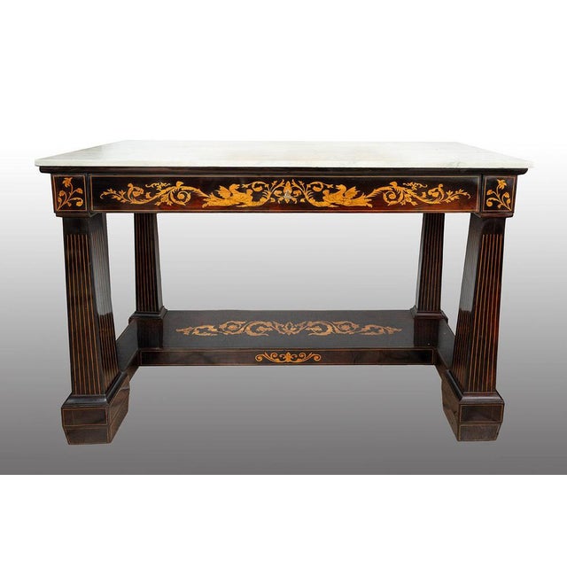 Antique Console Table with Inlays and White Statuary Marble, Sicily, 19th Century For Sale - Image 6 of 6