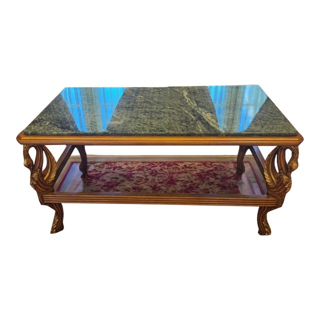 French 1990s Italian Galimberti Lino Neoclassical Revival Swan Marble Top 3p Coffee Table Set For Sale - Image 3 of 8