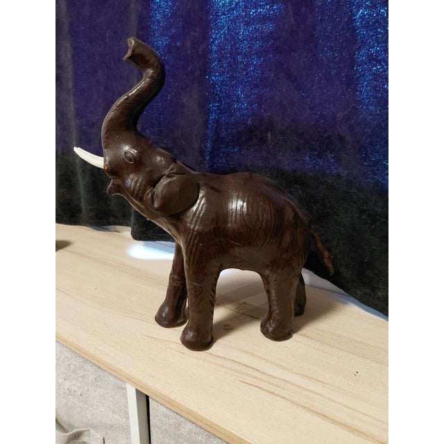 Safari Vintage Leather Elephant For Sale - Image 3 of 4