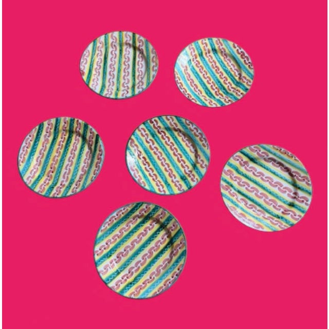 Vintage Italian Hand Painted Ceramic Plates in the Style of Mackenzie - Childs - Sets of 6 For Sale In Miami - Image 6 of 10
