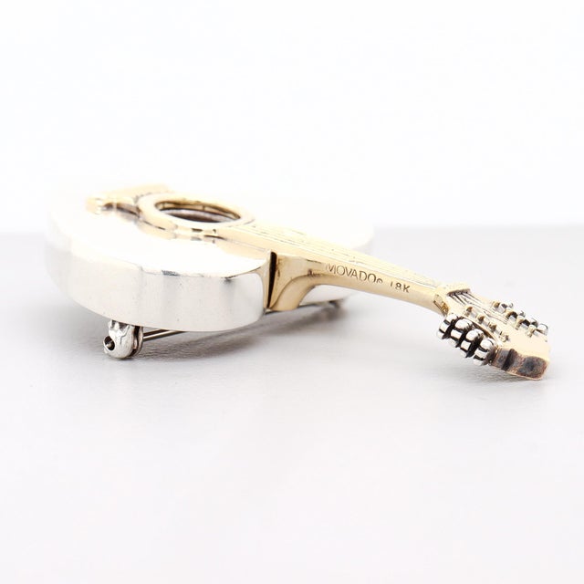 Silver Signed Arman for Movado Sterling Silver & 18k Gold Heart-Shaped Mandolin Brooch For Sale - Image 8 of 15