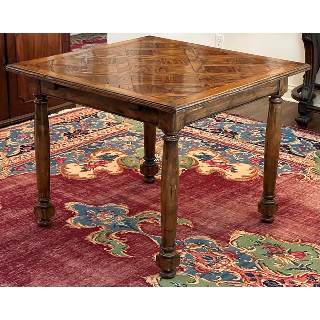 1980's Guy Chaddock dining/card table with two leaves. Beautiful solid wood construction with solid geometric patterned...