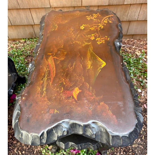 Pair of Mid Century Japonisme Ebonized Scultural Lacquer Side Tables For Sale In San Francisco - Image 6 of 12