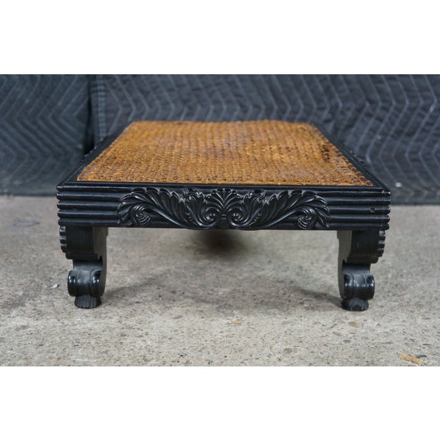 Rare Antique Anglo-Indian Ceylonese Ebony Carved Woven Wicker Footstool 18" For Sale - Image 10 of 16