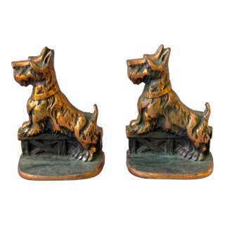 Vintage Cast Iron Copper Scottie Dog Bookends a Pair For Sale