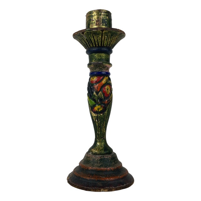 Art Nouveau Polychrome Wooden Candlestick, 1890s For Sale