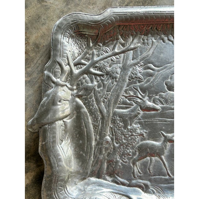 Vintage Stag Woodland Cast Aluminum Serving Tray For Sale - Image 9 of 10