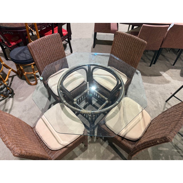 Glass Top Table With Four Rattan Chairs For Sale - Image 9 of 9