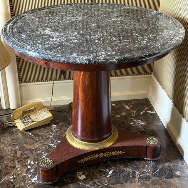 Antique Early 19c French Empire Mahogany & Marble Gueridon Round Table.
