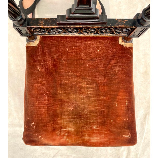 19th Century Gothic Revival Prie-Dieu Prayer Chair With Carved Cross and Velvet Upholstery For Sale - Image 4 of 16