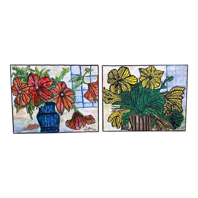 Still Life Paintings of Flowers - a Pair For Sale
