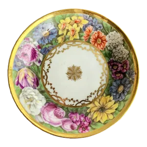 Antique Hand-Painted Gold Gilt Rim Fine Porcelain Saucer