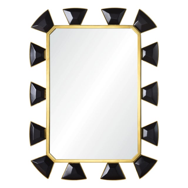 Traditional Celerie Kemble for Mirror Image Home Black Leather & Burnished Brass Mirror For Sale - Image 3 of 3