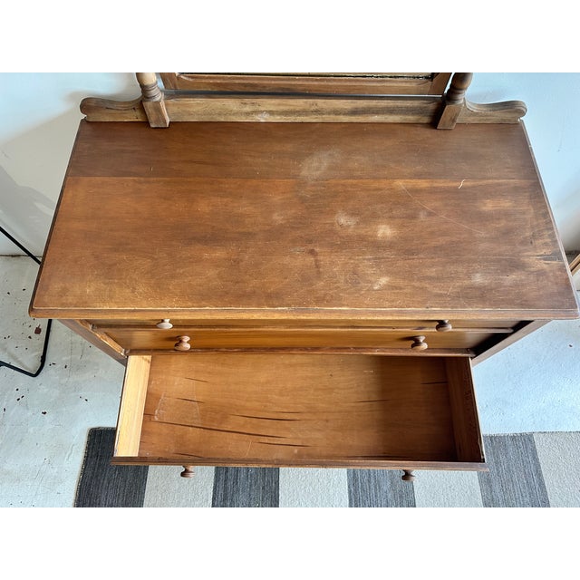 Wood Antique Wood Dresser With Mirror For Sale - Image 7 of 7