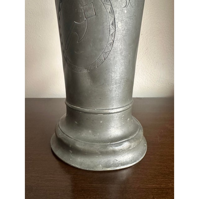 Antique 18th Century German Pewter Hand Etched Lidded Beer Stein for a Tradesman Stamped 1799 For Sale - Image 12 of 12