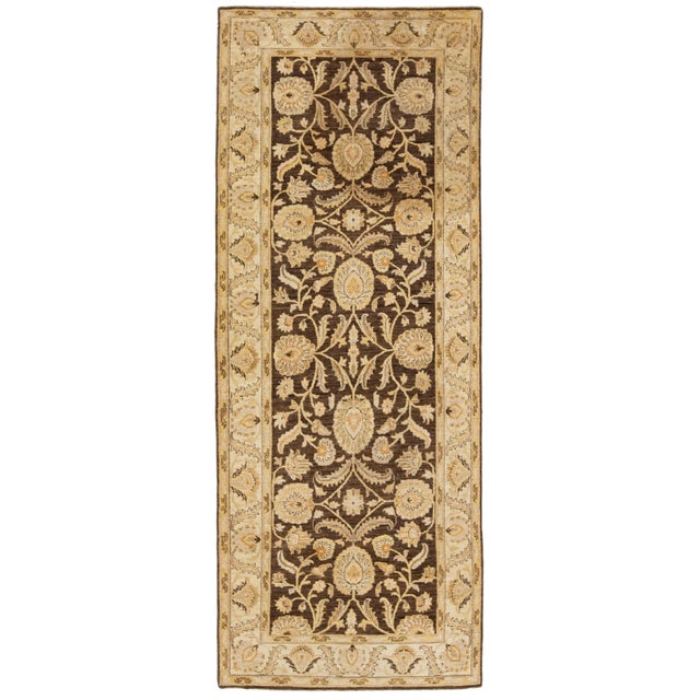 Modern Peshawar Handmade Brown Floral Wool Runner For Sale - Image 12 of 12