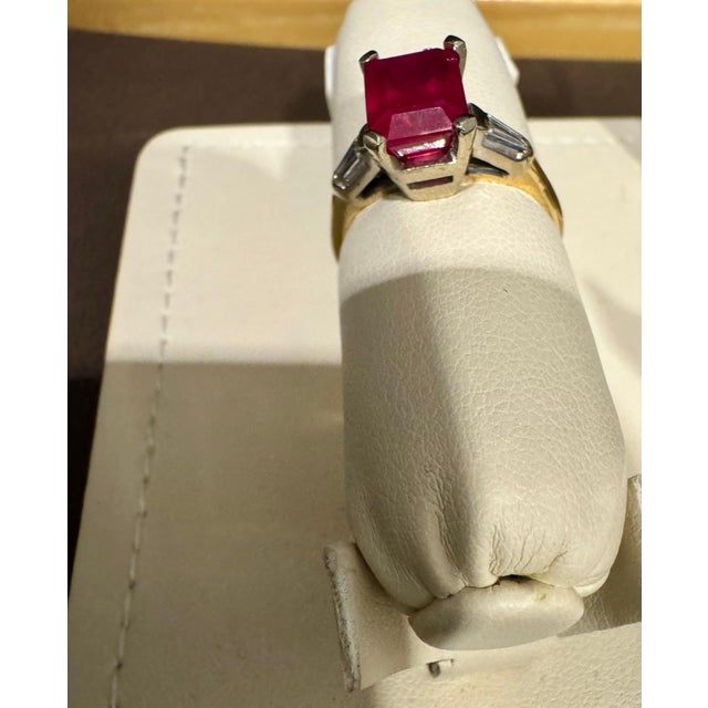 Gemstone 2.5 Ct Emerald Cut Treated Ruby & 0.15 ct Diamond Ring 14 Kt White Gold Size 5 For Sale - Image 7 of 18