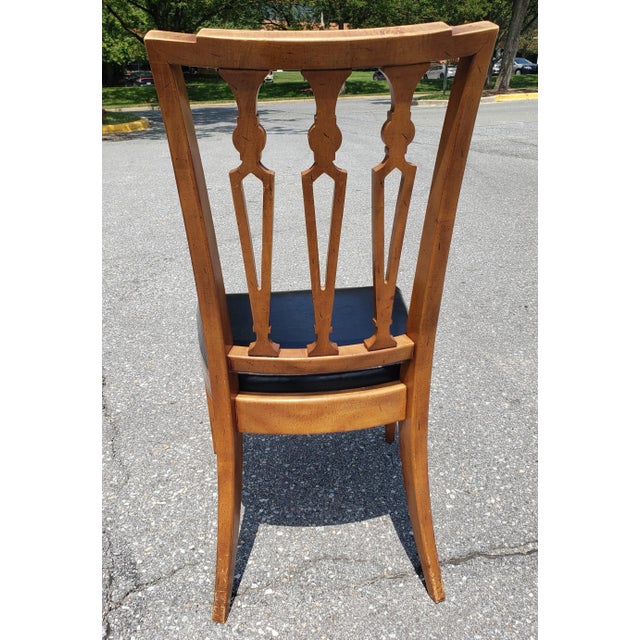 1960s Set of Four j.l. Metz Furniture French Walnut, Brass and Top Grain Cow Hide Leather Seat Dining Chairs For Sale - Image 5 of 9