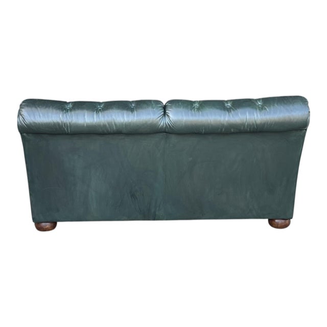 Vintage Dark Green Tufted Leather English Club Loveseat For Sale - Image 12 of 14