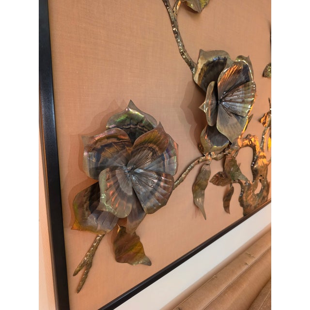 Beige Mid 20th Century Brutalist Floral Brass Wall Sculpture For Sale - Image 8 of 16