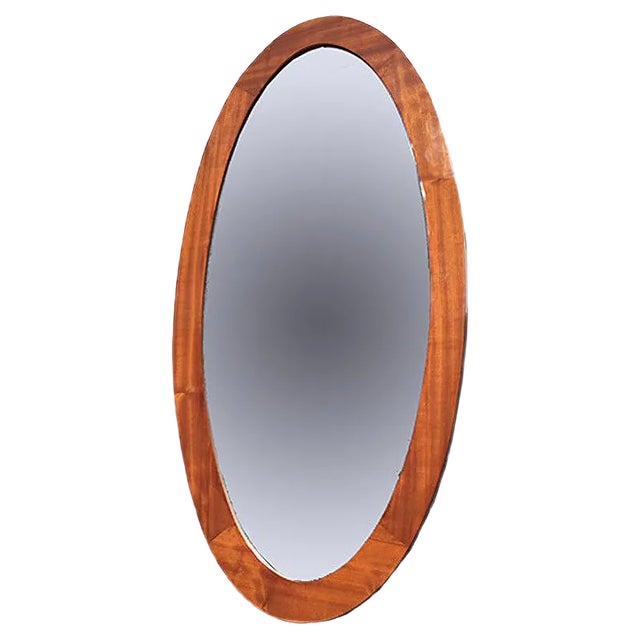 Mid-Century Danish Large Elliptical Mirror in Teak, 1960s For Sale