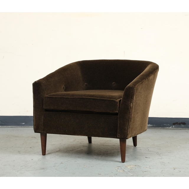 Textile Midcentury Style Curved Back Italian Lounge Chair in Chocolate Mohair For Sale - Image 7 of 8