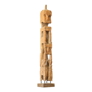1950s Monumental Folk Wood Carved Scupture . Man and Cat.73 In. H.