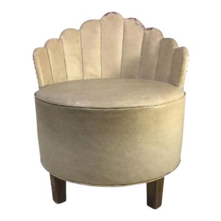 Art Deco Modernist Peacock Back Upholstered Barrel Chair by Gilbert Rohde For Sale
