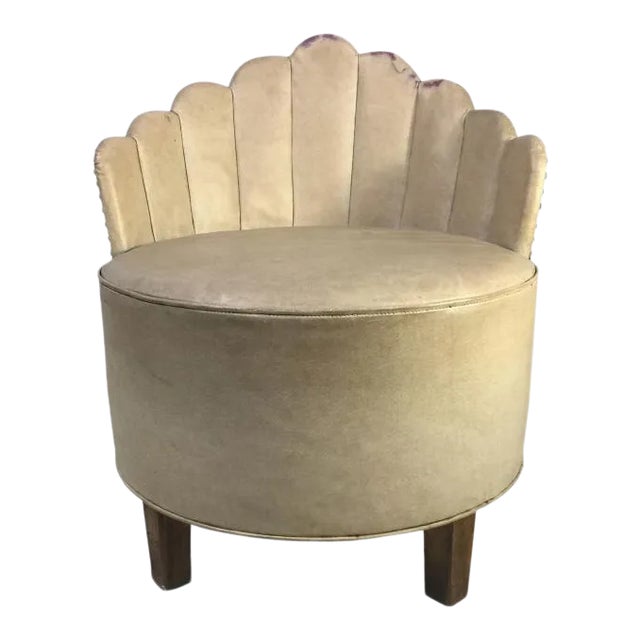 Art Deco Modernist Peacock Back Upholstered Barrel Chair by Gilbert Rohde For Sale