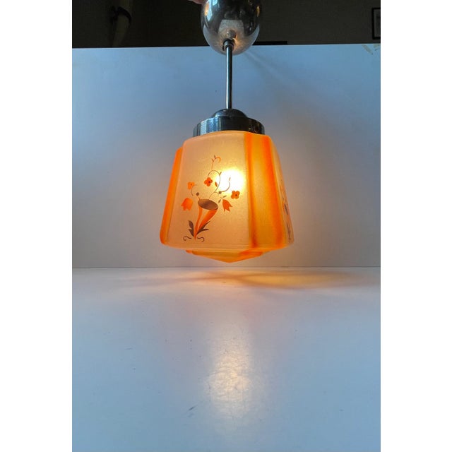 Metal Scandinavian Art Deco Pendant Lamp in Nickel and Colored Glass, 1930s For Sale - Image 7 of 10