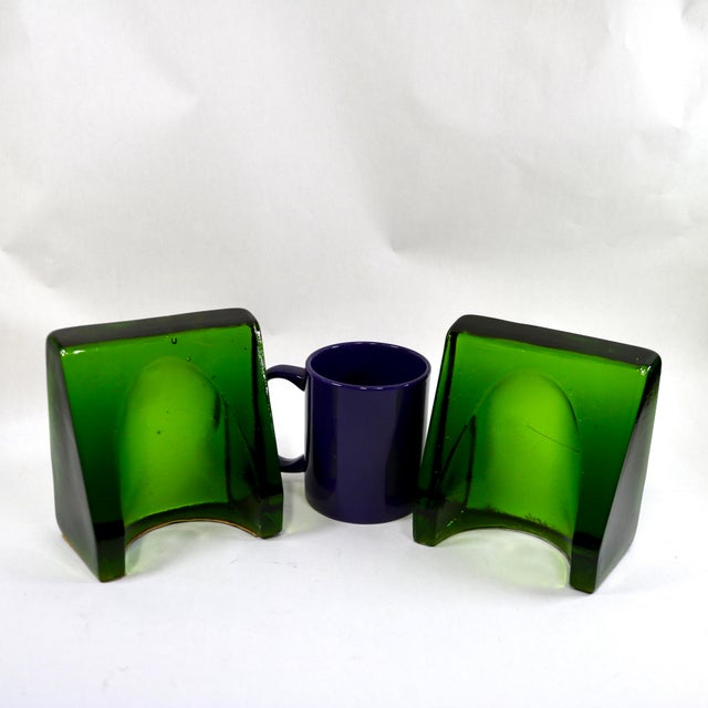 Glass 1960's Shovel Wedge Green Glass Bookends Attributed to Blenko by Wayne Husted-a Pair For Sale - Image 7 of 11