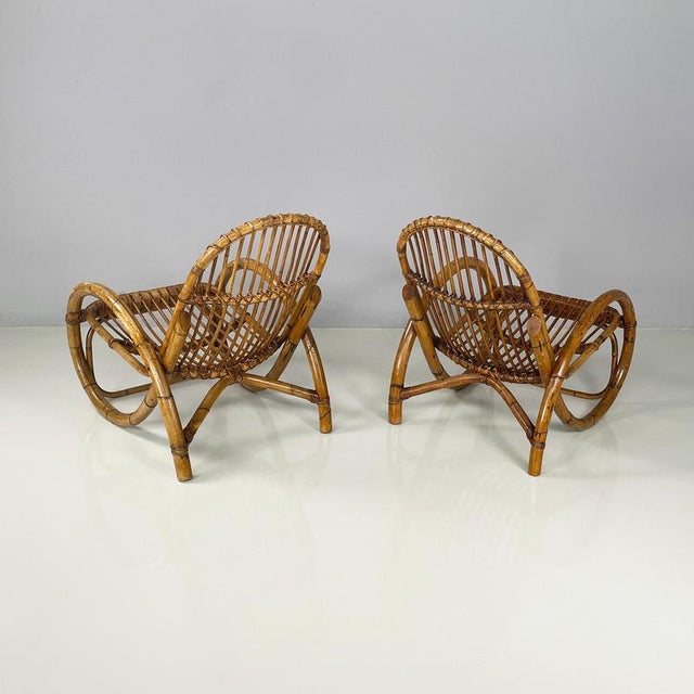 Set of Mid-Century Modern Italian Armchairs in Curved Rattan, 1960s For Sale - Image 4 of 18