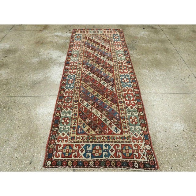 Early 20th Century Early 20th Century Handmade Caucasian Kazak Runner with a Tribal Design For Sale - Image 5 of 10