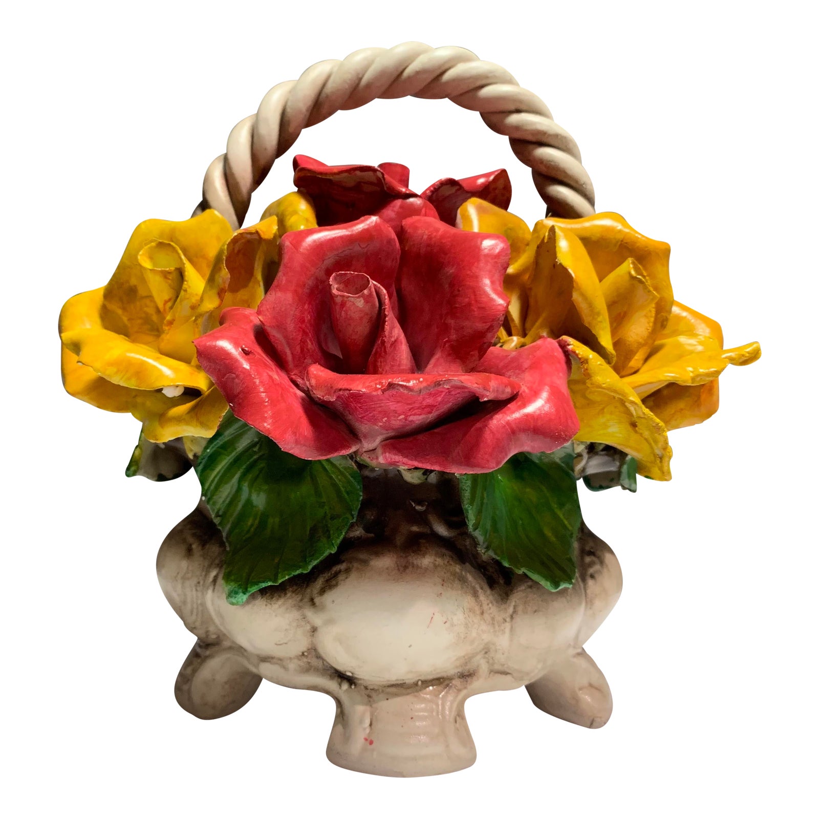 Vintage Italian Bassano Capodimonte Porcelain Basket of Roses Chairish