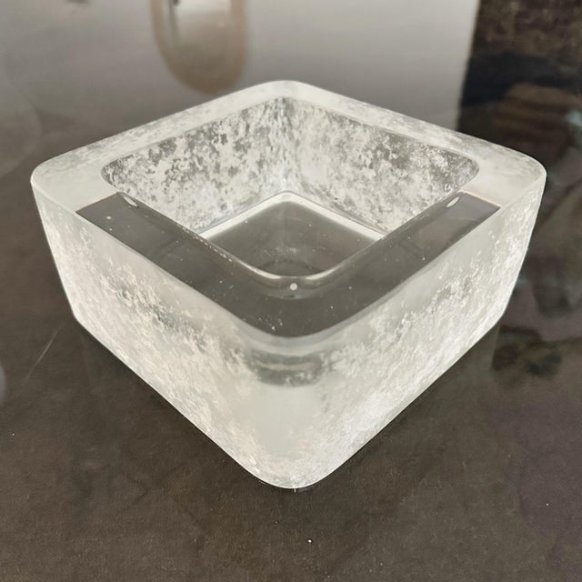 Seguso Signed Karl Springer Square White Venetian Scavo Glass Catchall Bowl, 1980s For Sale - Image 4 of 10