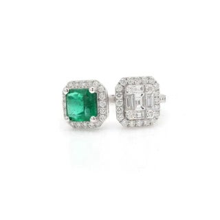 Vintage Inspired 1.18ct Square Cut Emerald Diamond Statement Ring in 18k White Gold For Sale