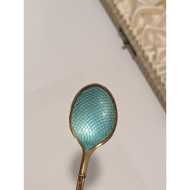 Paint Mid 20th Century A. Michelsen Sterling Silver & Guilloche Enamel Demitasse Spoon Set - 6pcs For Sale - Image 7 of 11