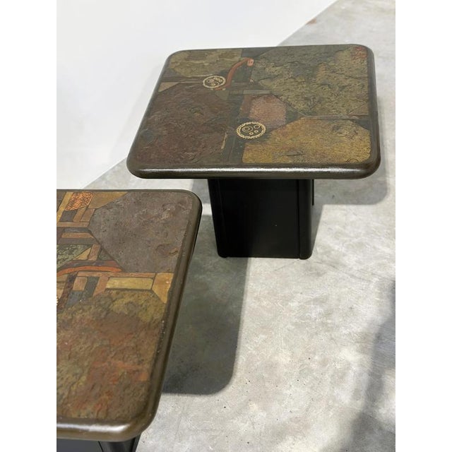 Vintage Side Tables with Sculptural Mosaic Slate Tops by E. Kneip, Set of 2 For Sale - Image 6 of 15