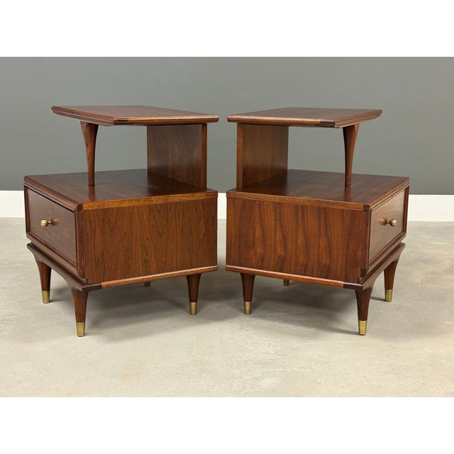 Mid-Century Modern 1960s Refinished Walnut Nightstands by Kent Coffey Continental - A Pair For Sale - Image 3 of 10