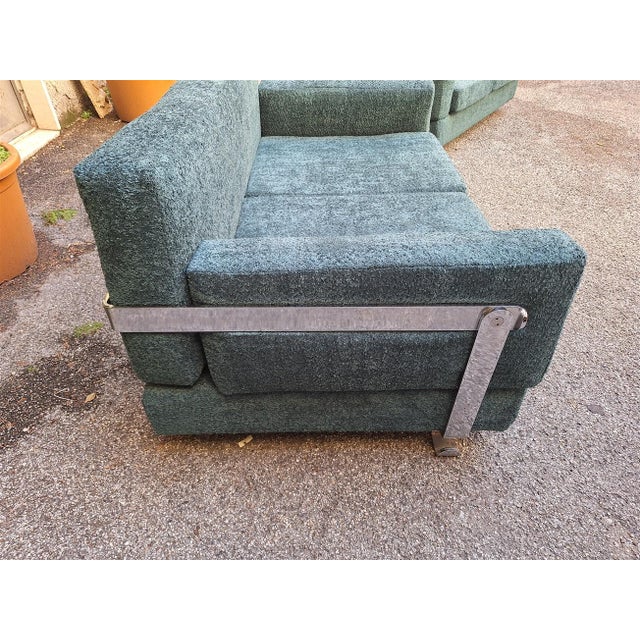Teal Fasce Cromate Sofa in Green Fabric by Luigi Caccia Dominioni for Azucena, 1960s For Sale - Image 8 of 14