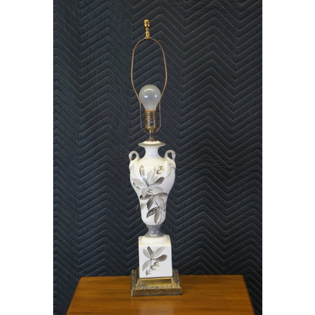 Vintage Hollywood Regency Porcelain Hand Painted Figural Swan Trophy Lamp For Sale - Image 12 of 13