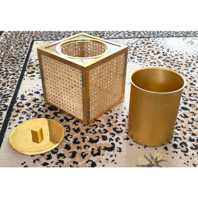 Italian 1970’s Italian Lucite, Caning, Brass Ice Bucket Crespi/Dior Style For Sale - Image 3 of 11
