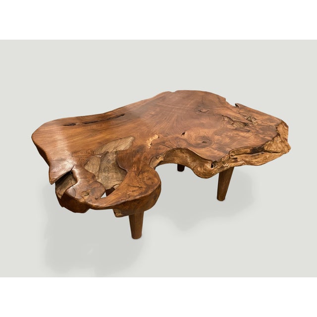Mid-Century Modern Andrianna Shamaris Single Slab Live Edge Teak Wood Coffee Table For Sale - Image 3 of 6